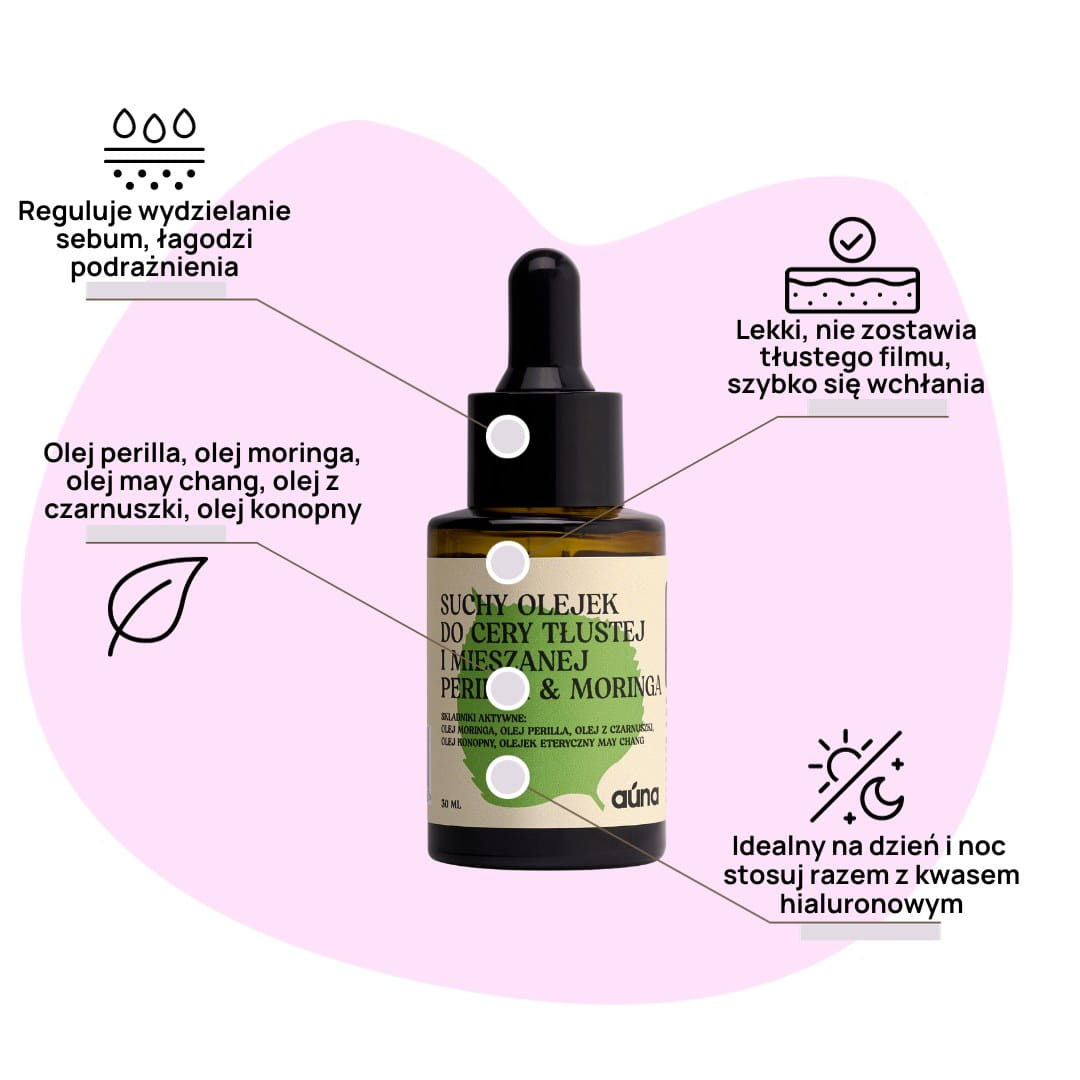 Auna Vegan - Suchy Olejek do Cery Tłustej i Mieszanej Perilla & Moringa | Serum na Niedoskonałości - 30ml