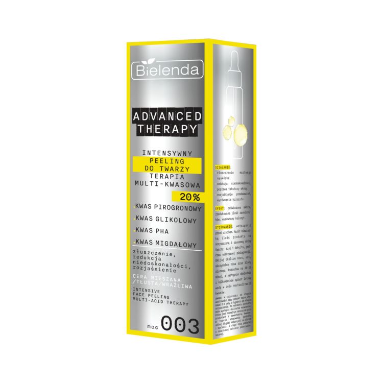 Bielenda Advanced Therapy Intensywny Peeling do Twarzy Multi-Kwasowy 20 % – pipeta, minimalistyczne opakowanie,
