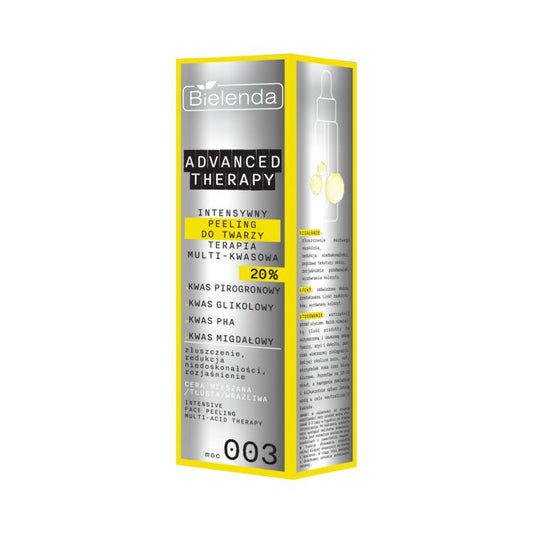 Bielenda Advanced Therapy Intensywny Peeling do Twarzy Multi-Kwasowy 20 % – pipeta, minimalistyczne opakowanie,