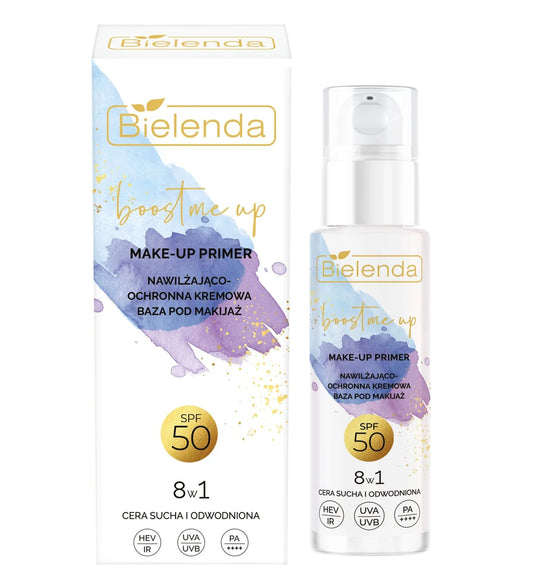 Bielenda Boost Me Up Make-up Primer - Nawilżająco - Ochronna Kremowa Baza pod Makijaż 8w1 SPF50 - 30ml