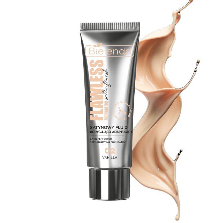 Bielenda Flawless Satynowy Fluid Korygująco-Adaptujący 02 Vanilla – matujący i wygładzający podkład do twarzy, 30 g.