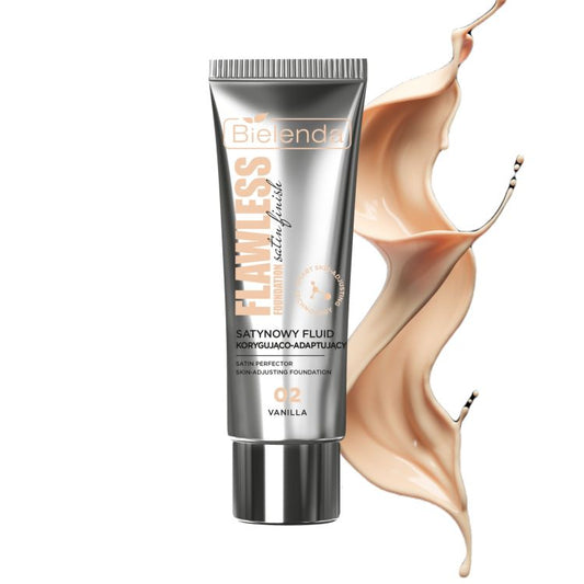 Bielenda Flawless Satynowy Fluid Korygująco-Adaptujący 02 Vanilla – matujący i wygładzający podkład do twarzy, 30 g.