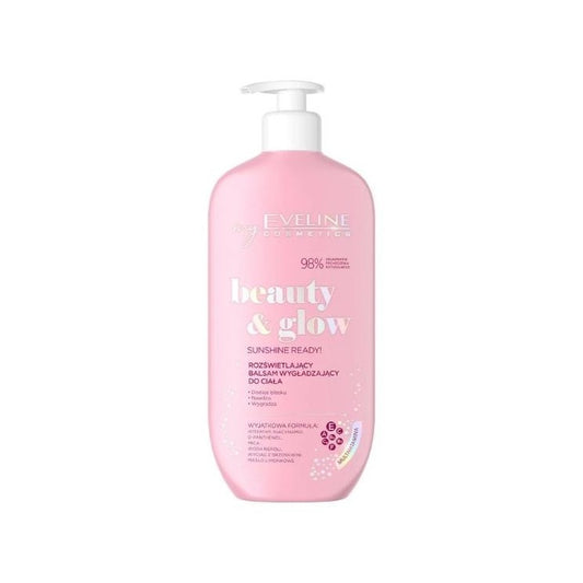 Eveline Beauty & Glow Rozświetlający Balsam Wygładzający do Ciała – balsam z witaminami i drobinkami złota, nawilżający i nadający efekt glow.