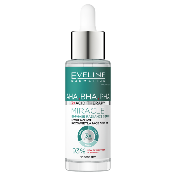 Eveline Dwufazowe Rozświetlające Serum 3 x Acid Therapy – serum nawilżające, wygładzające i rozświetlające skórę.
