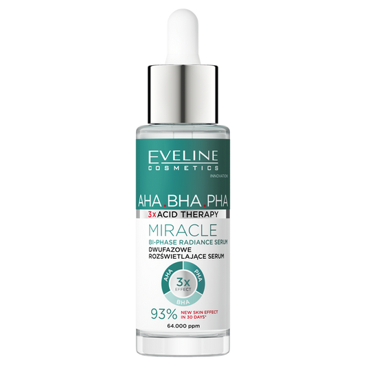 Eveline Dwufazowe Rozświetlające Serum 3 x Acid Therapy – serum nawilżające, wygładzające i rozświetlające skórę.