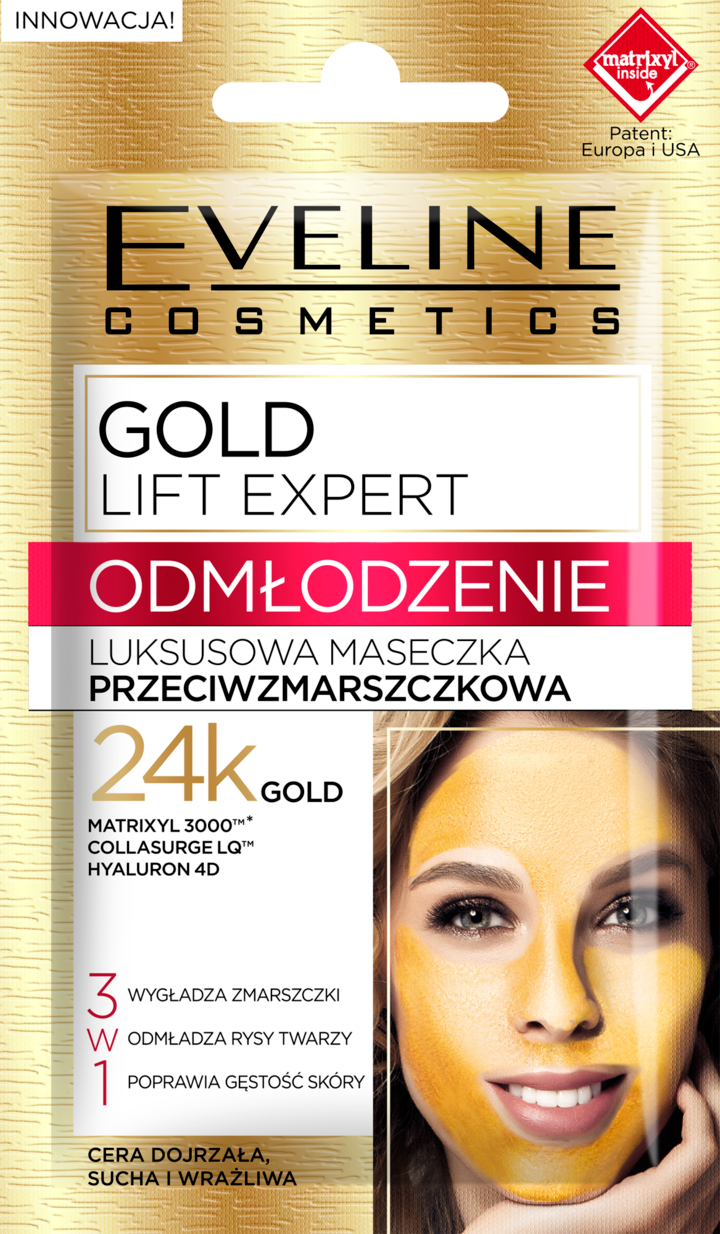 Eveline Gold Lift Expert Odmłodzenie - Luksusowa Maseczka Przeciwzmarszczkowa 3w1 - 7ml