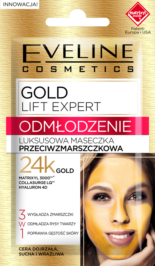 Eveline Gold Lift Expert Odmłodzenie - Luksusowa Maseczka Przeciwzmarszczkowa 3w1 - 7ml