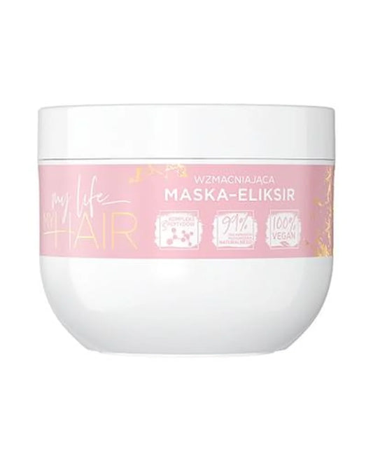 Eveline My Life My Hair Wzmacniająca Maska-Eliksir – regenerująca maska do włosów z fitokeratyną, olejami i fermentowaną wodą ryżową.
