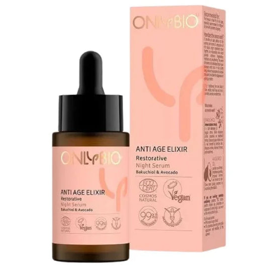 OnlyBio Anti Age Elixir - Naprawcze Serum Nocne z Bakuchiolem i Awokado dla Każdego Rodzaju Cery - 30ml